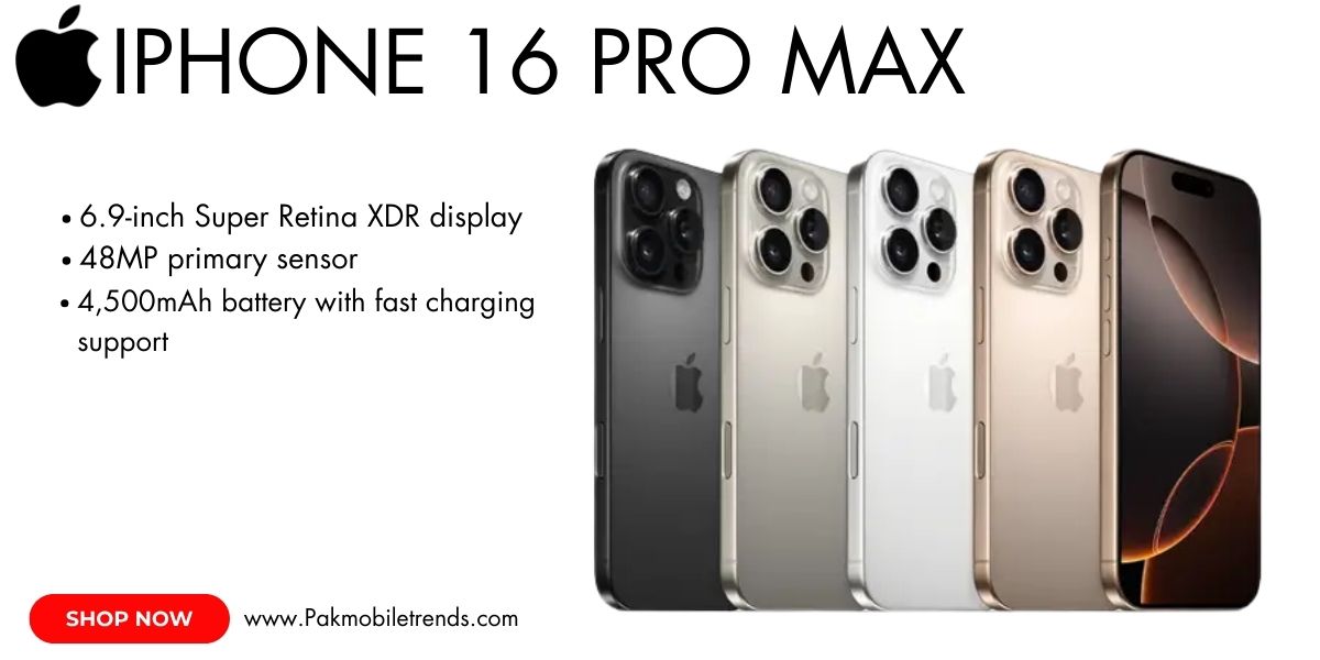 Close-up of the iPhone 16 Pro Max in sleek titanium finish, showcasing its advanced camera system, vibrant display, and premium design.