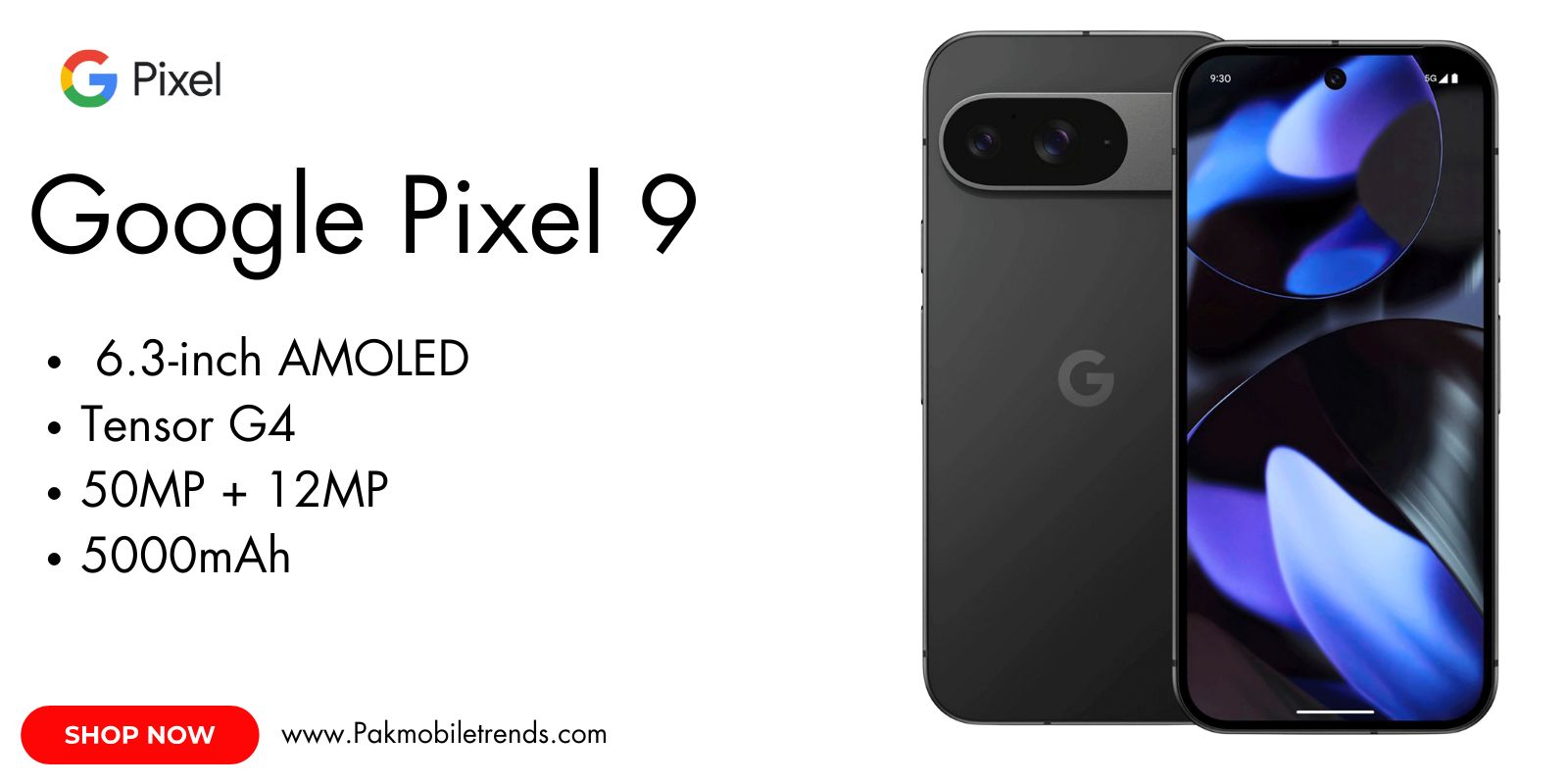 Google Pixel 9 smartphone with a vibrant OLED display, showcasing sharp colors and high resolution for an immersive viewing experience.