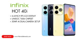 Infinix Hot 40i smartphone in Horizon Gold color.