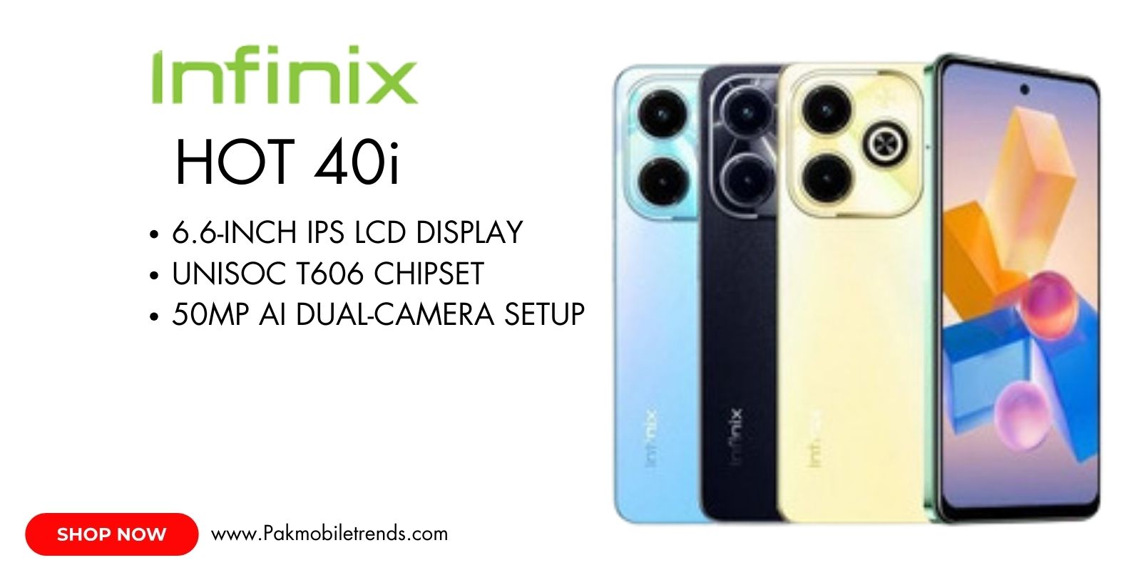 Infinix Hot 40i smartphone in Horizon Gold color.