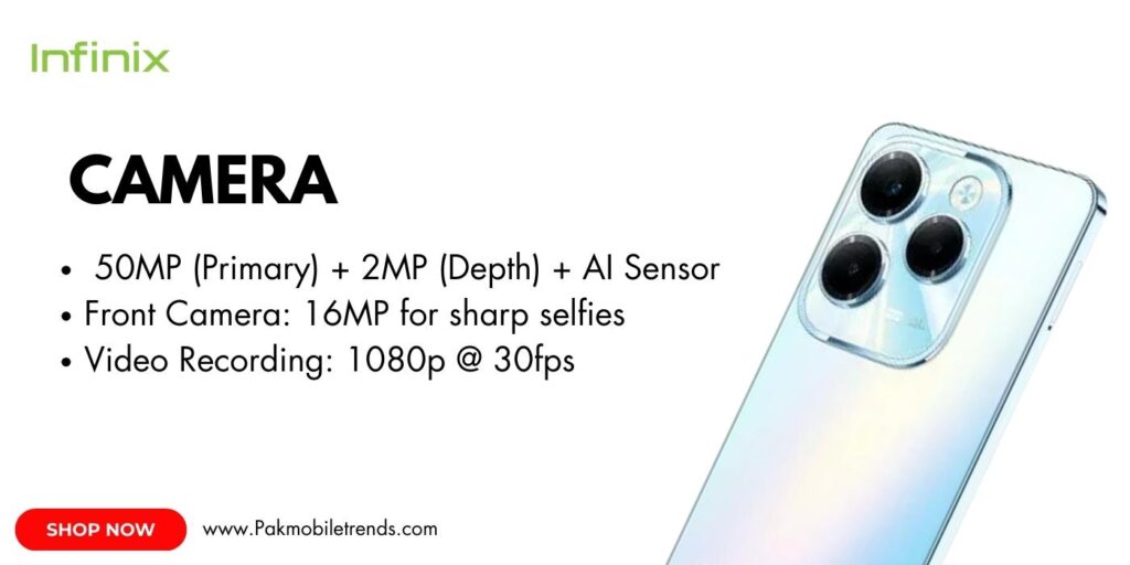 Infinix HOT 40 smartphone showcasing its advanced rear camera setup with dual LED flash, highlighting its high-resolution photography capabilities and sleek design.